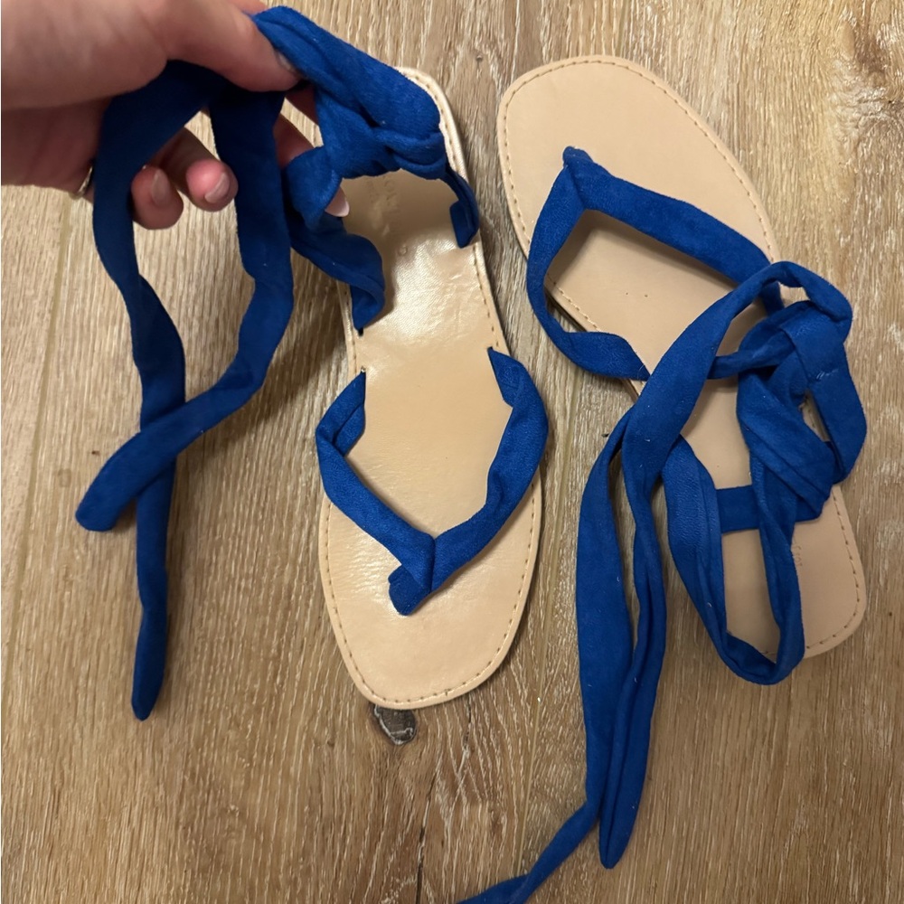 Blue Wrap-Around Flat Sandals